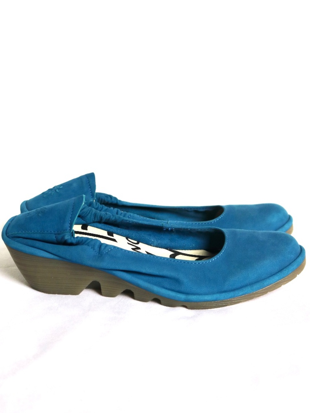 FLY LONDON Pled819Fly Blue Suede Leather Shoes Wedge Slip On Women's Size 38
